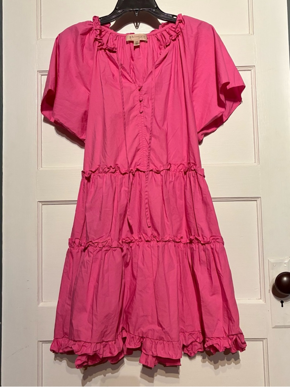 Philosophy Pink 100% Cotton Tiered Ruffle Trim Dress Whimsical